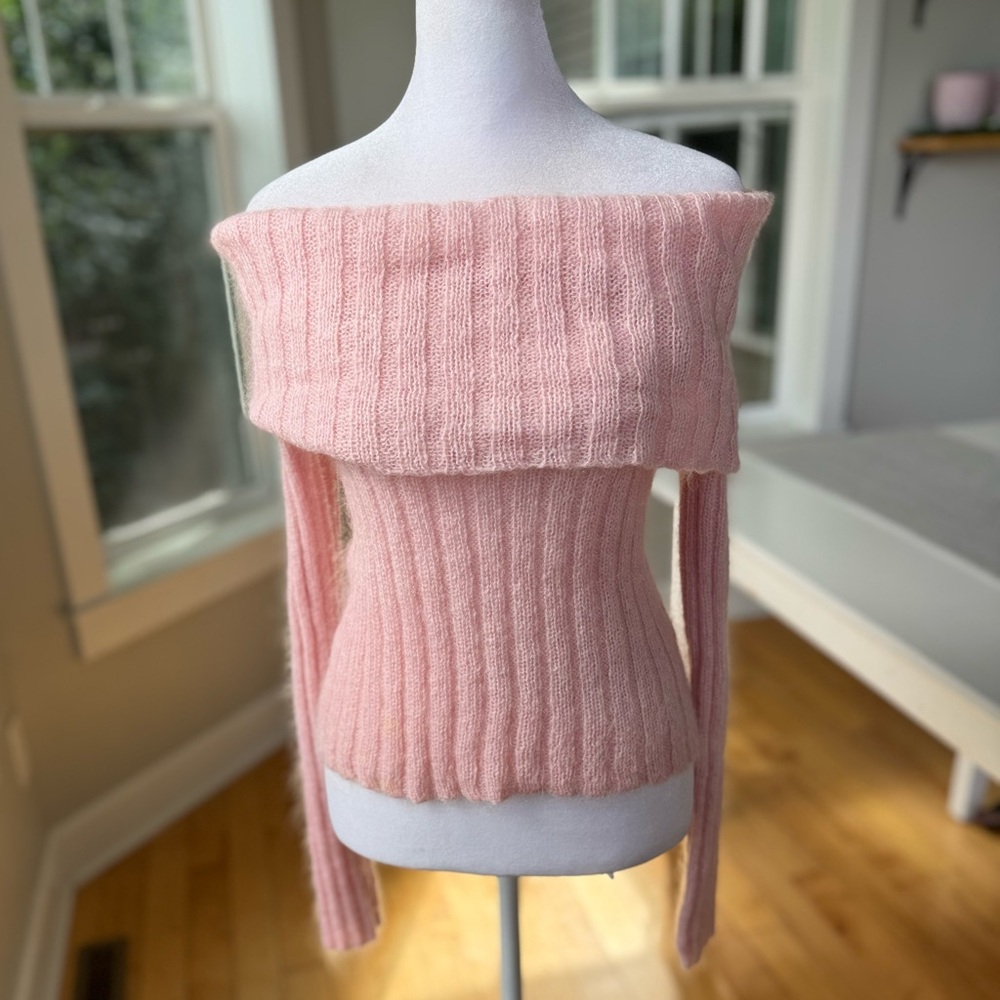 Vintage Pink Off-the-Shoulder Sweater